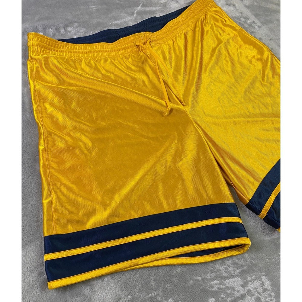 Nike Basketball Shorts Mens XL Navy Yellow Reversible Dazzle Mesh Athletic Retro - Picture 11 of 13